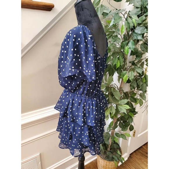 Trixxi Womens Small Polka Dot Mini Dress Navy White Flutter Sleeve Nautical L - Picture 5 of 13